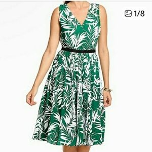 Talbots Green and White Palm-Print dress 14P